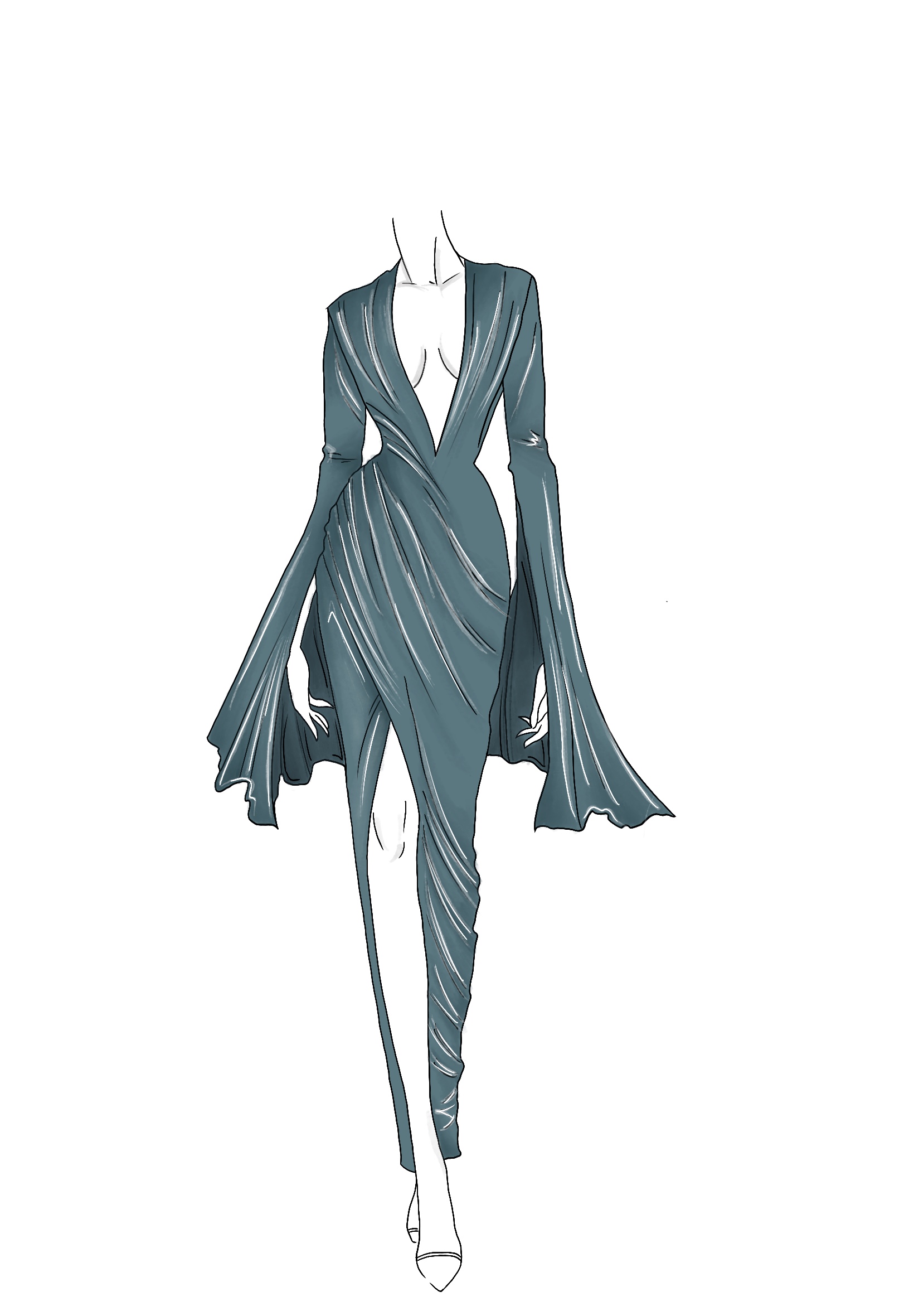 Fashion sketch — feathered silhouette